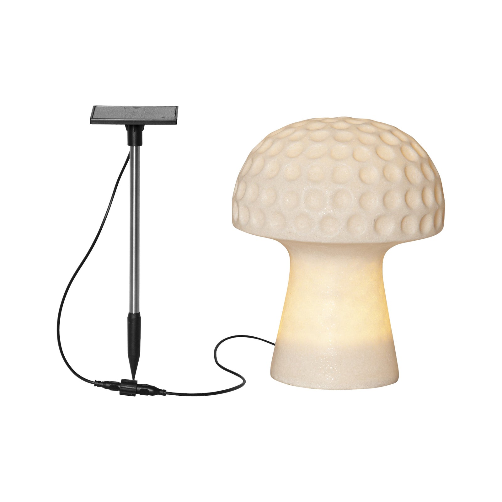 LED solcellelampe Sandy soppform hvit Ø19 cm IP44 montert i hage