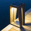 LED solcellelampe Skaal med bevegelsessensor teak forfra