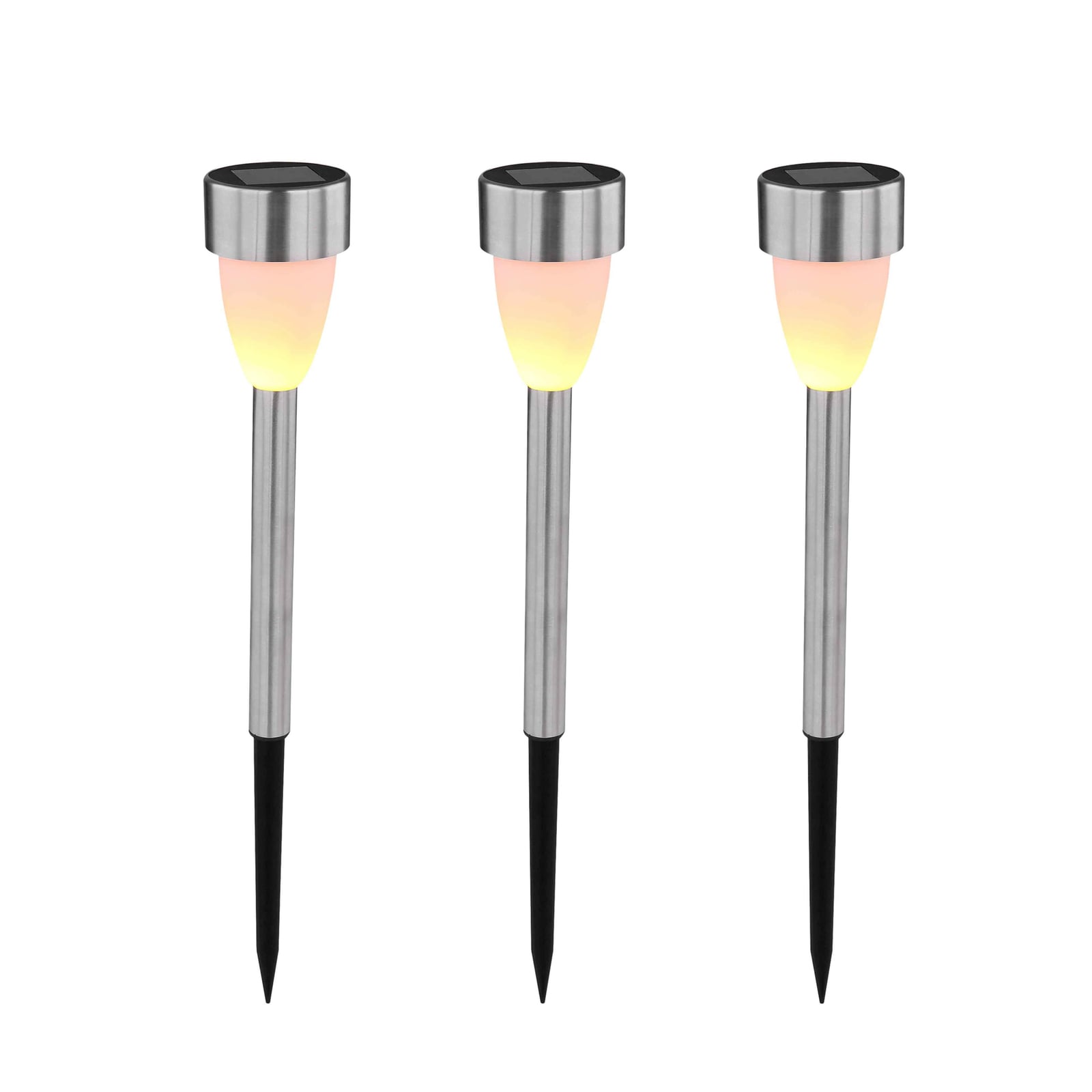 LED solcellelampe spyd rustfritt stål 3-pack IP44 forside