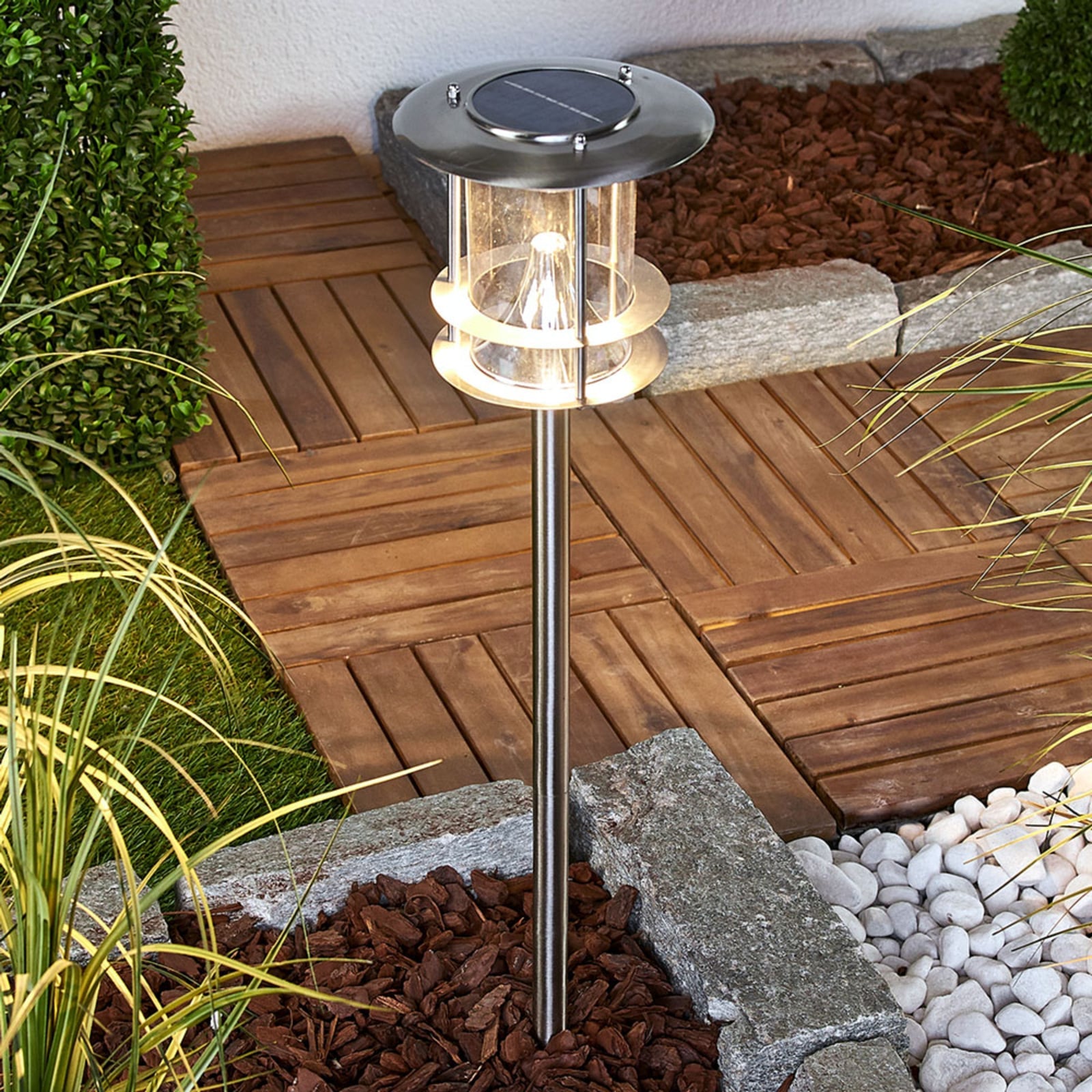 LED solcellelampe Sumaya rustfritt stål 65 cm IP44 forfra