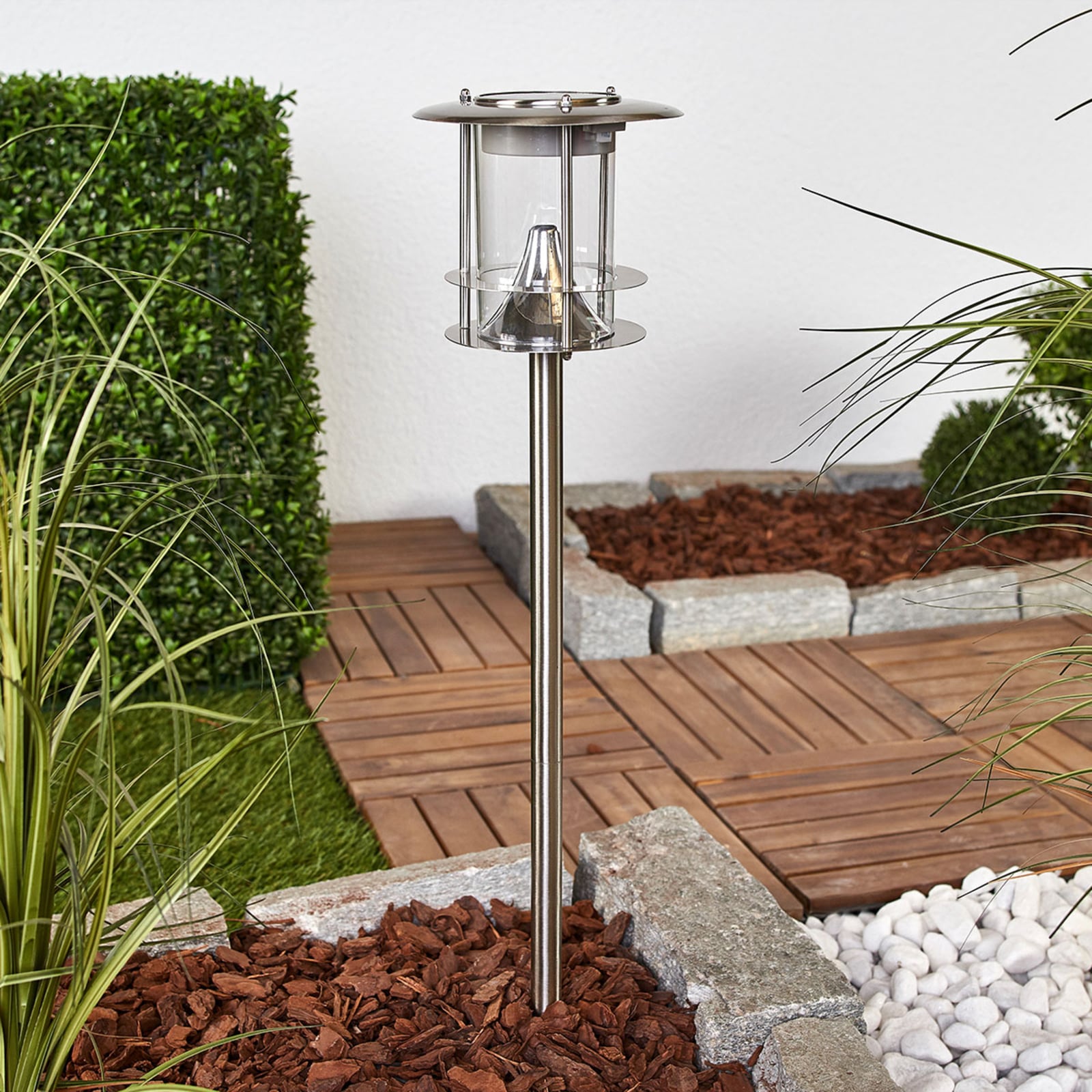 LED solcellelampe Sumaya rustfritt stål 65 cm IP44 bakside