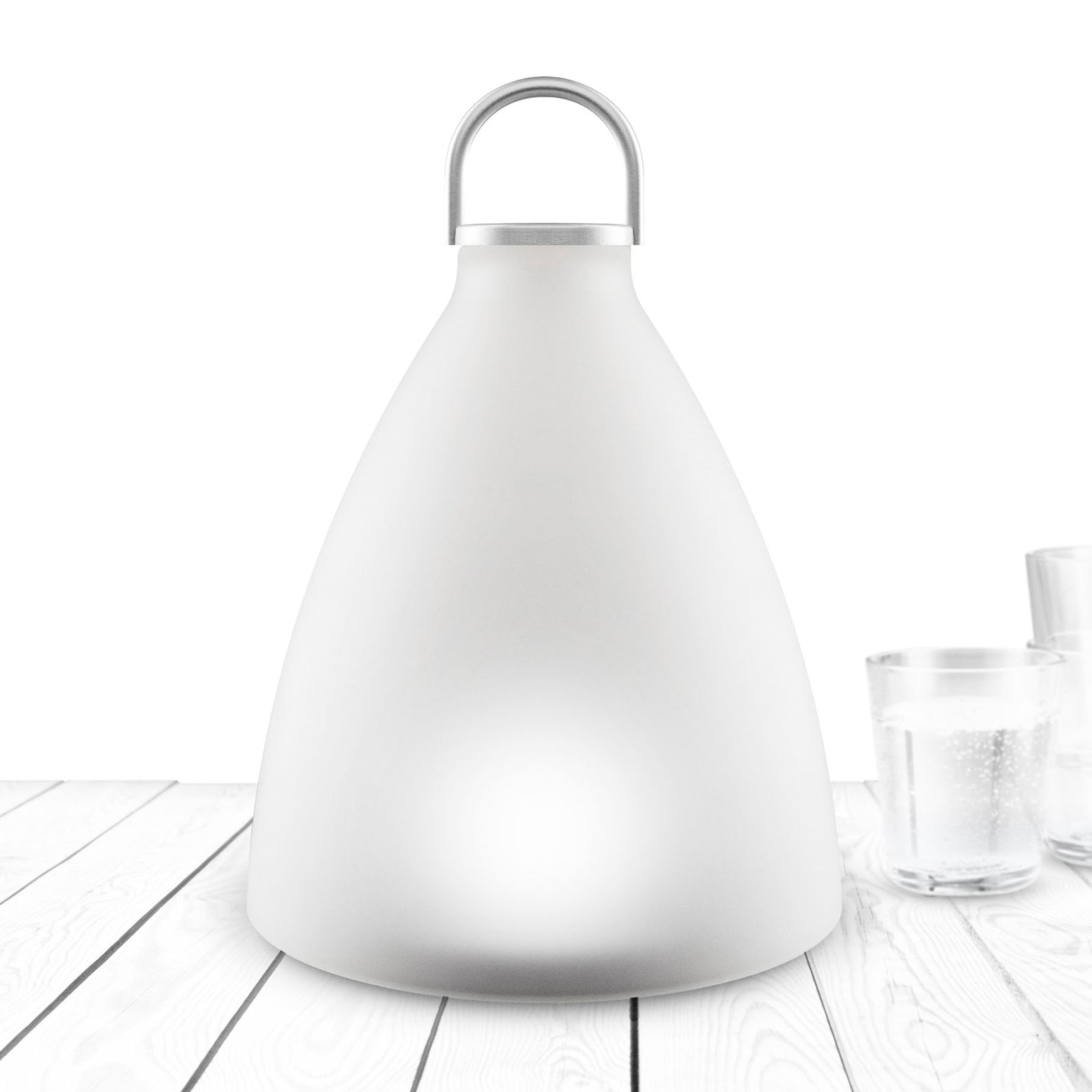 Detalj av LED solcellelampe SunLight Bell i aluminium og glass