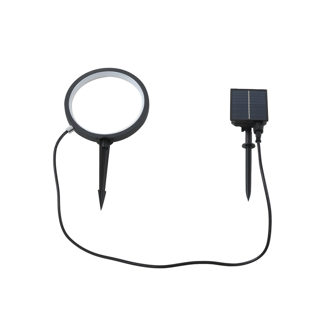 LED solcellelampe Syrene med jordspyd Ø18 cm svart montert i hage