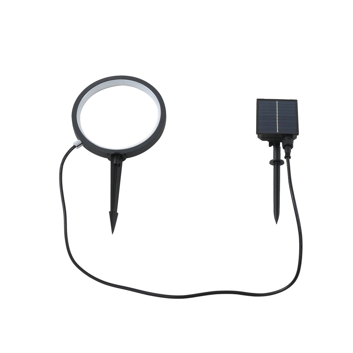 LED solcellelampe Syrene med jordspyd Ø18 cm svart montert i hage