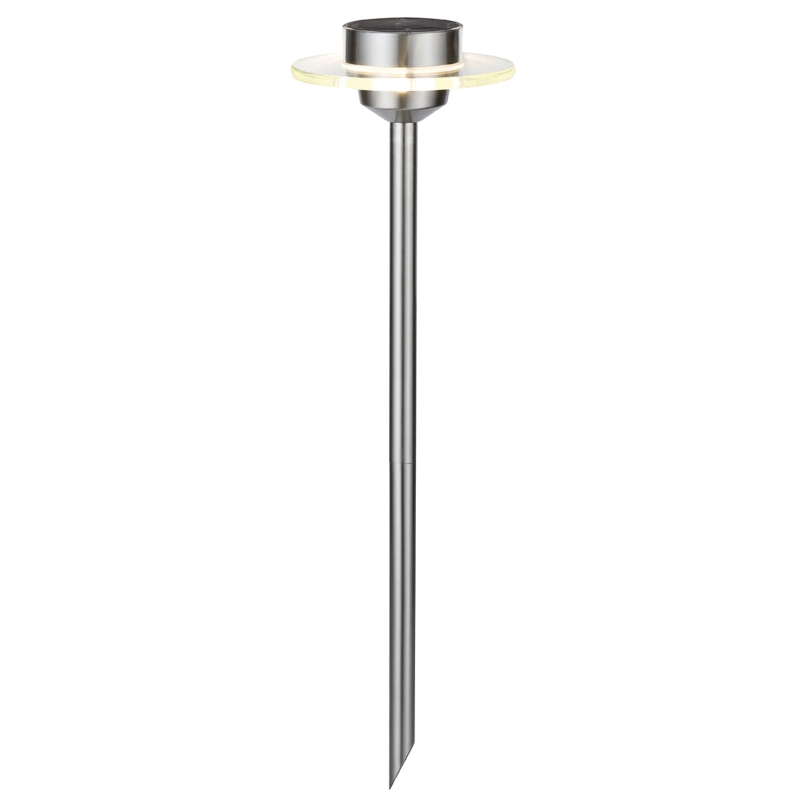 LED solcellelampe Ufo med jordspyd rustfritt stål IP44 bakside