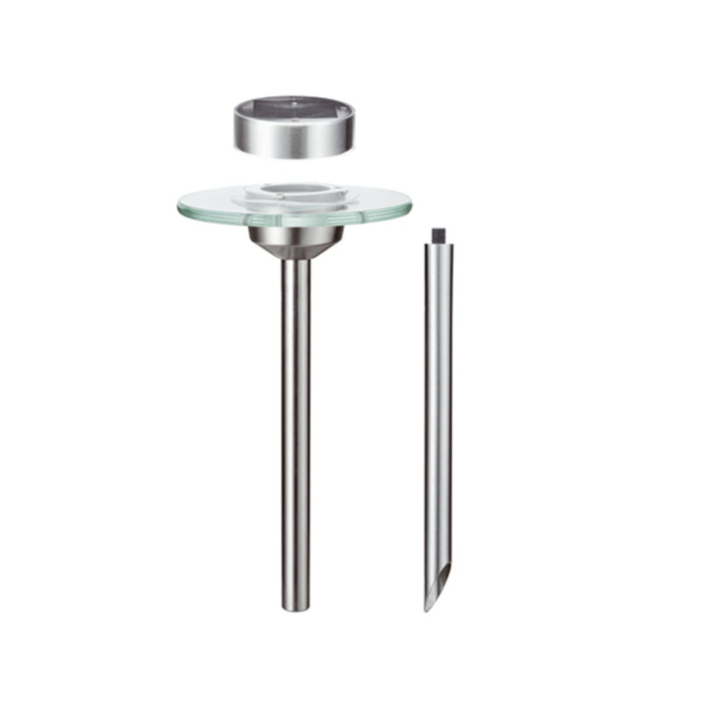 LED solcellelampe Ufo med jordspyd rustfritt stål IP44 detalj