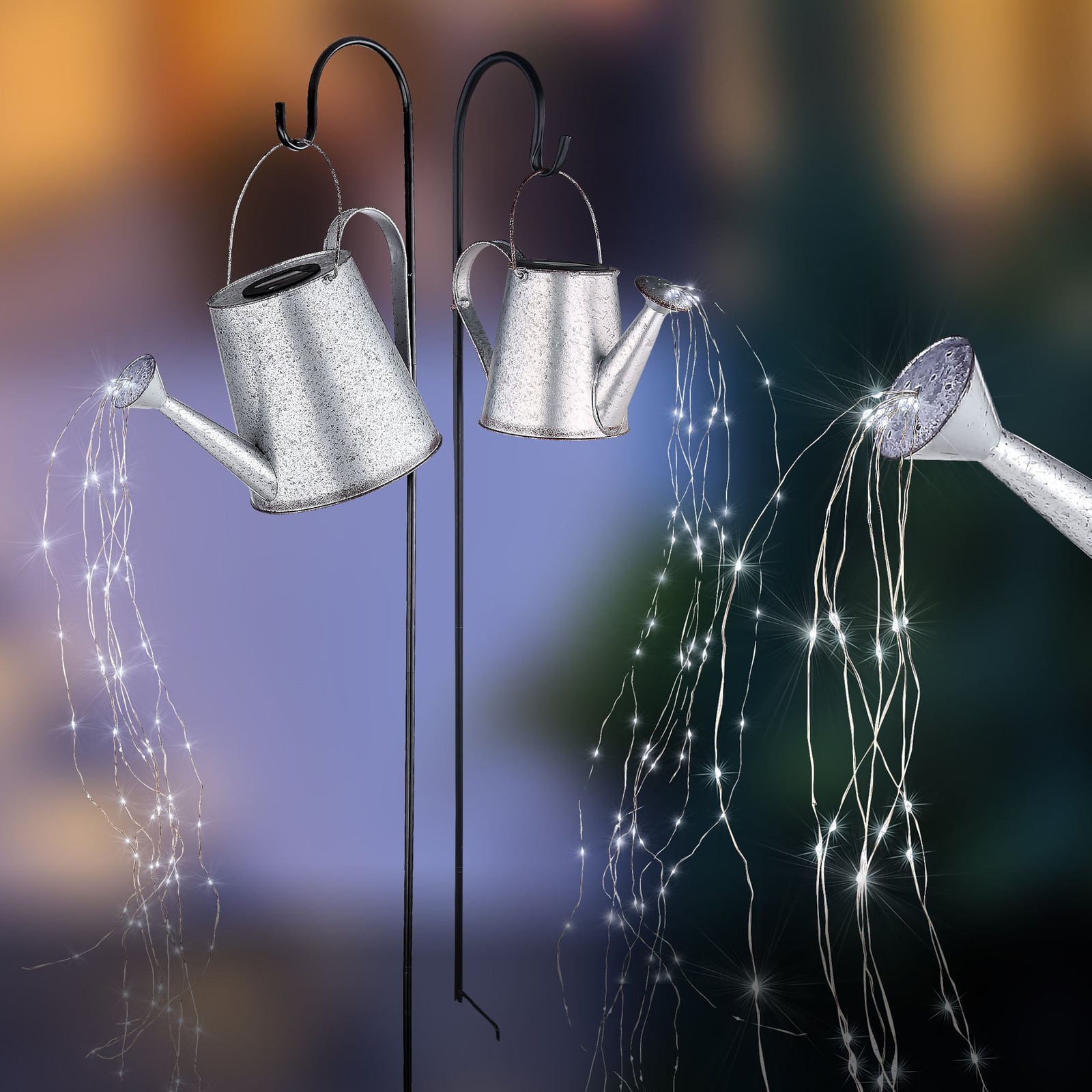 Montert LED solcellelampe vannkanne med jordspyd metall Globo i hage