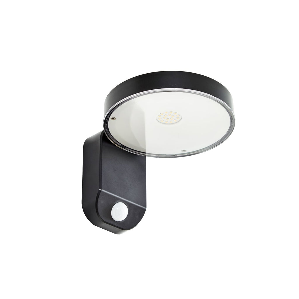 Nærbilde av sensor på LED solcellelampe vegg Tarlson rund antrasitt med sensor IP44