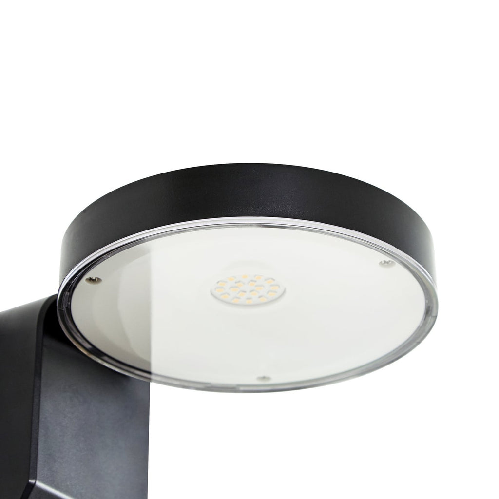 LED solcellelampe vegg Tarlson rund antrasitt med sensor IP44 sett fra siden