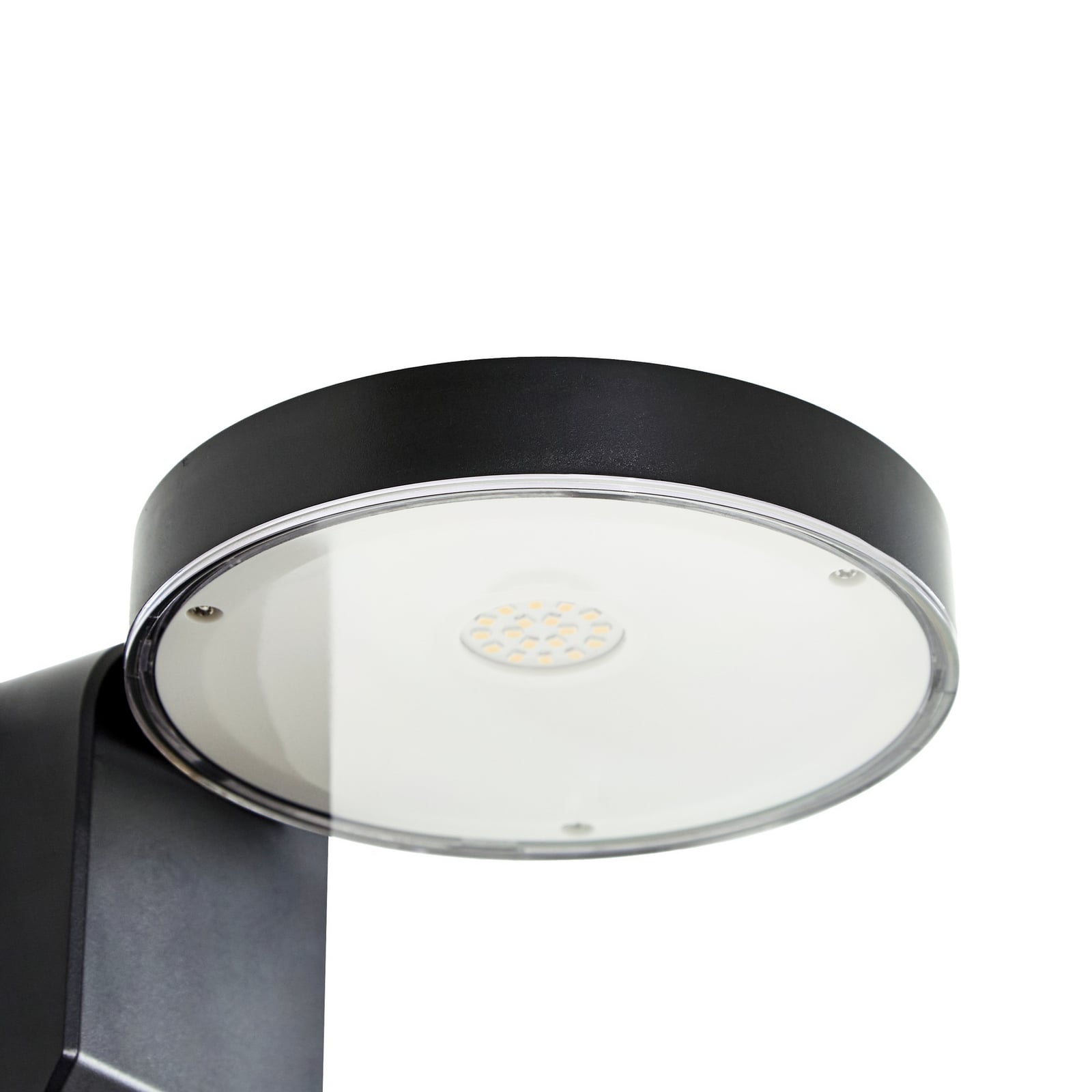 LED solcellelampe vegg Tarlson rund antrasitt med sensor IP44 sett fra siden