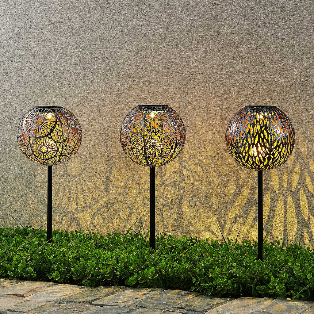 LED solcellelampe Vilani 3er-sett kuleform 54 cm IP44 forfra