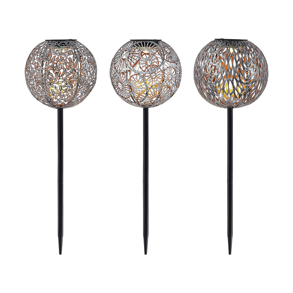 LED solcellelampe Vilani 3er-sett kuleform 54 cm IP44 jordspyd