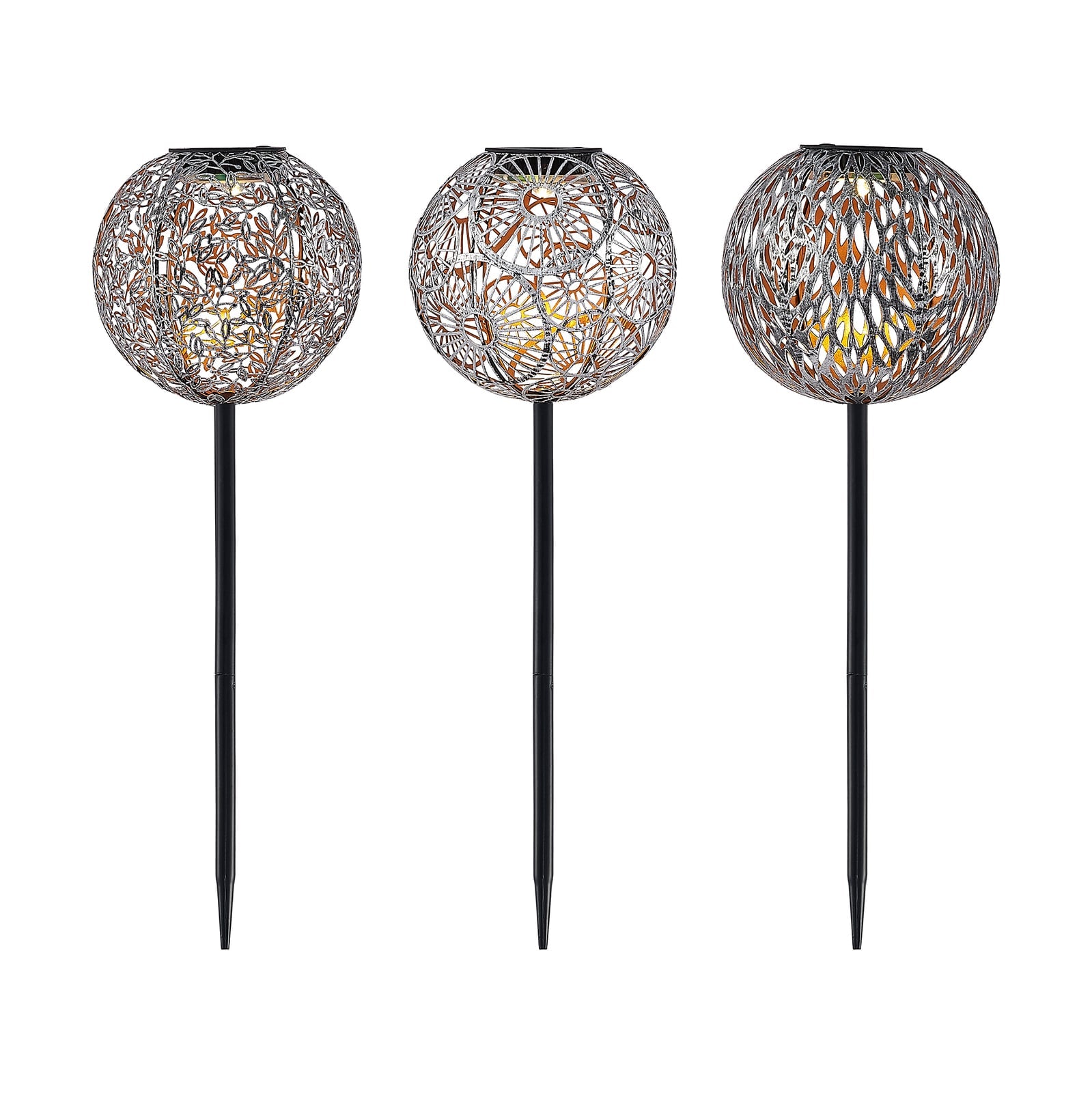 LED solcellelampe Vilani 3er-sett kuleform 54 cm IP44 jordspyd