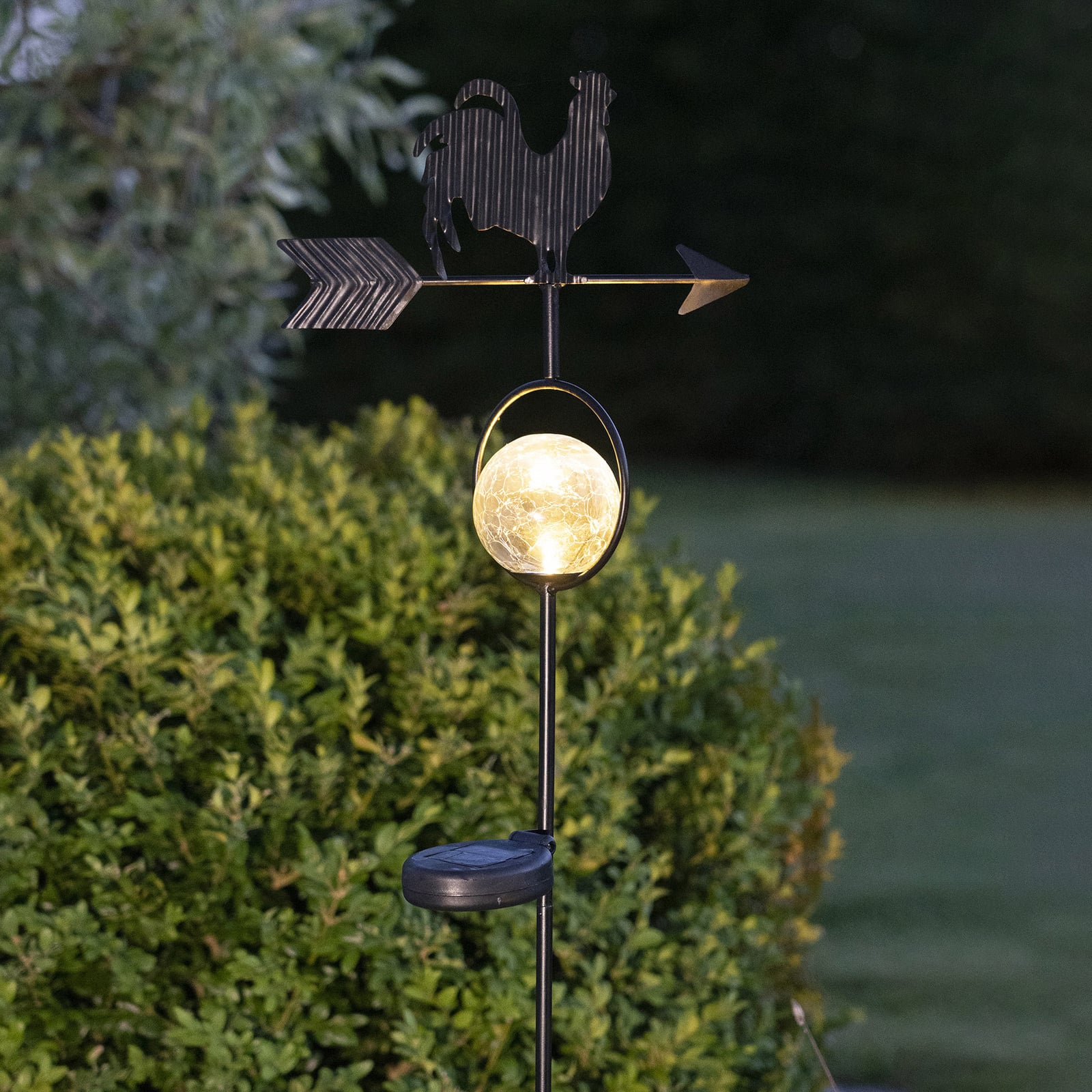 LED solcellelampe Windy vindretningsviser metall og glass forfra