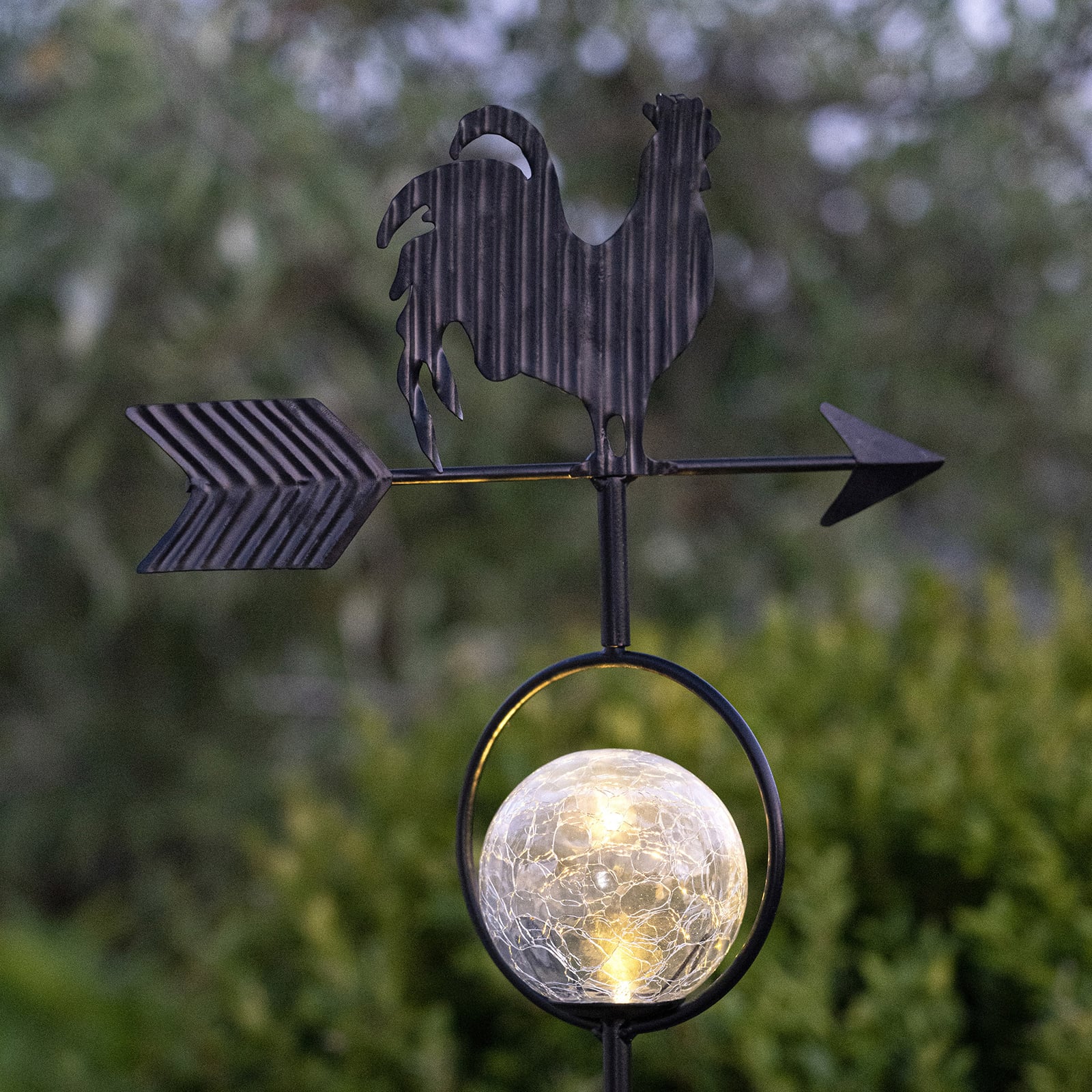 LED solcellelampe Windy vindretningsviser metall og glass bakside