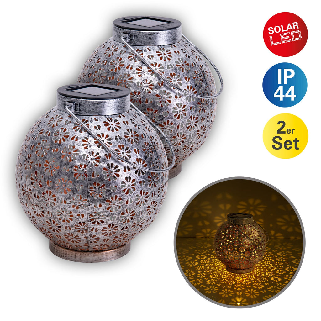LED solcellelanterne sølv metall Ø18 cm IP44 2-pakning Näve sideprofil