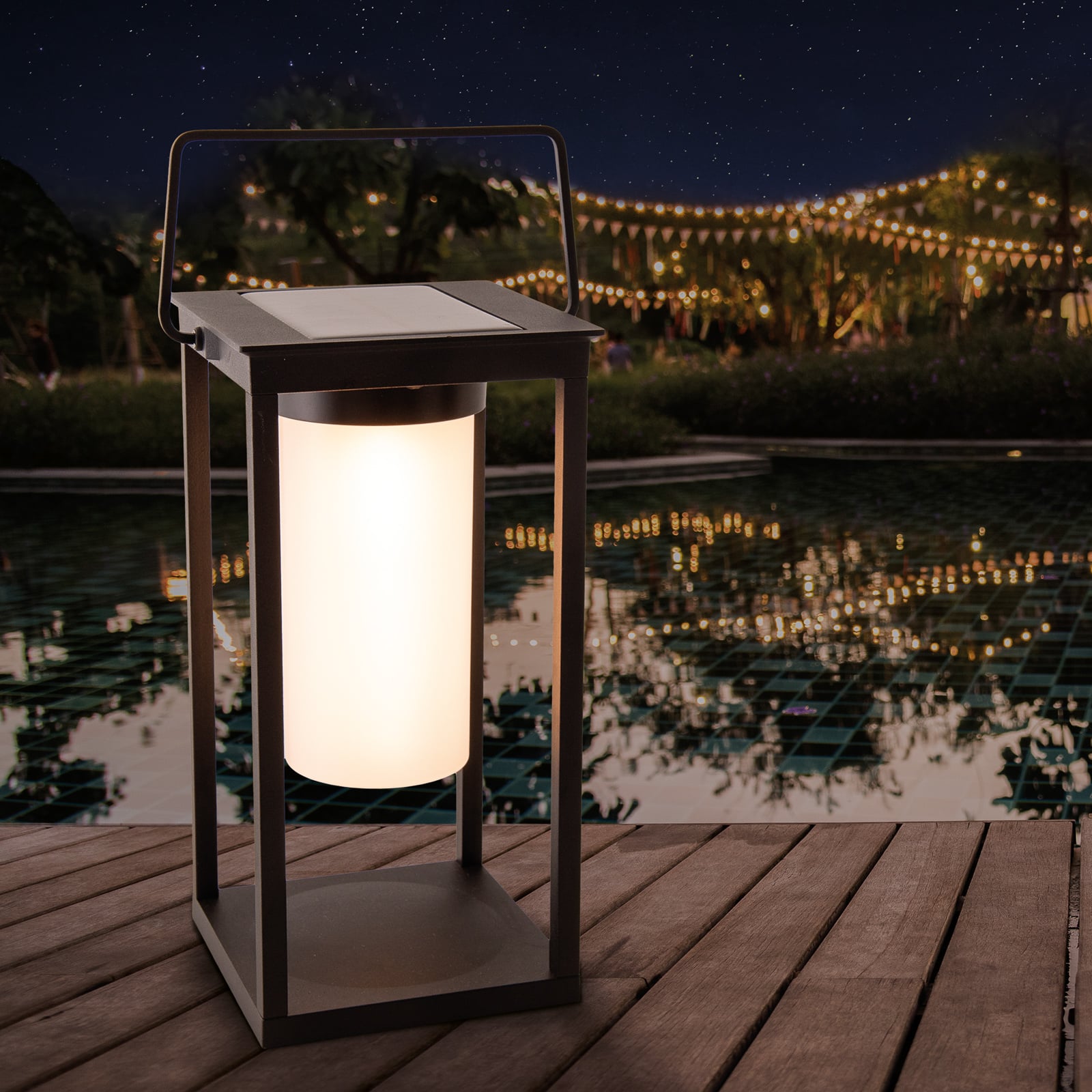LED solcellelykt dimbar svart aluminium 28 cm IP44 - Näve forfra