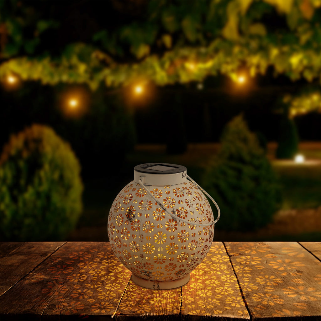 LED solcellelykt hvit jern 2-pk Ø18 cm IP44 Näve forfra