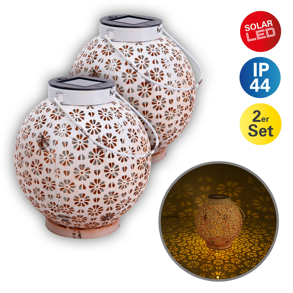 LED solcellelykt hvit jern 2-pk Ø18 cm IP44 Näve med slått på lys