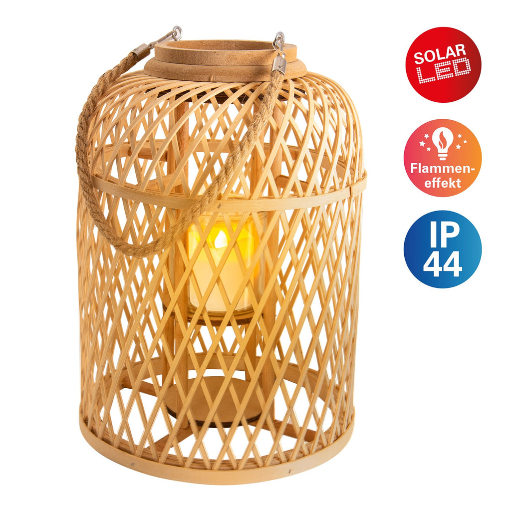 LED solcellelykt kurv bambus H38 cm natur IP44 bakside