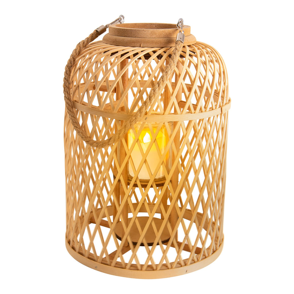 LED solcellelykt kurv bambus H38 cm natur IP44 detalj nærbilde
