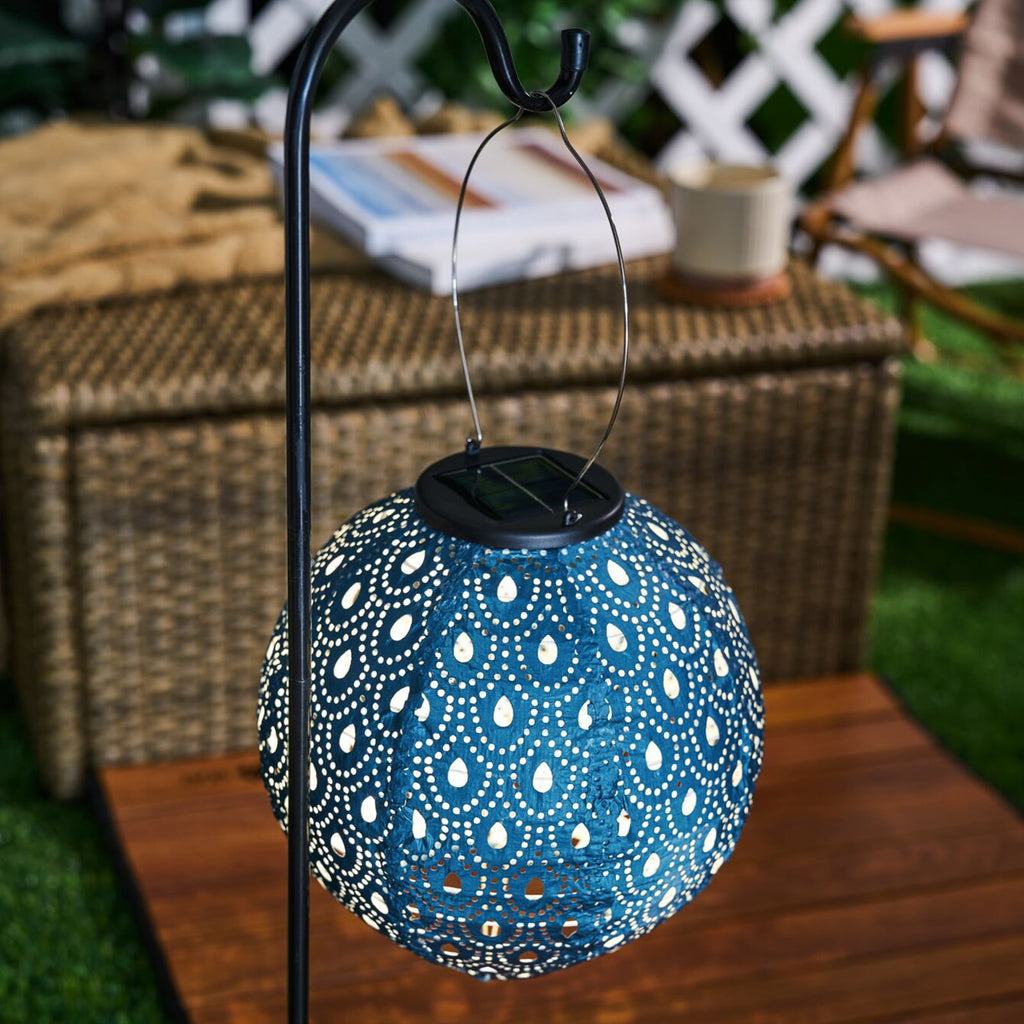 LED solcellelykt Sunshine Charm mørkeblå Ø20 cm forfra