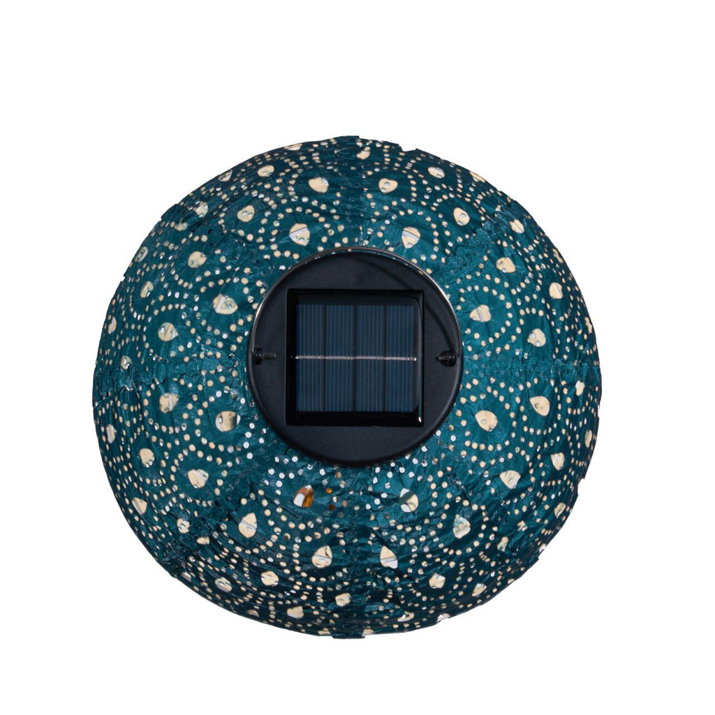 LED solcellelykt Sunshine Charm mørkeblå Ø20 cm hengt i tre