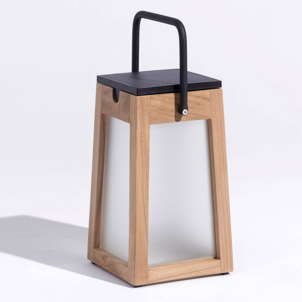 LED solcellelykt Tecka bærbar dimbar teak/aluminium 25 cm forfra