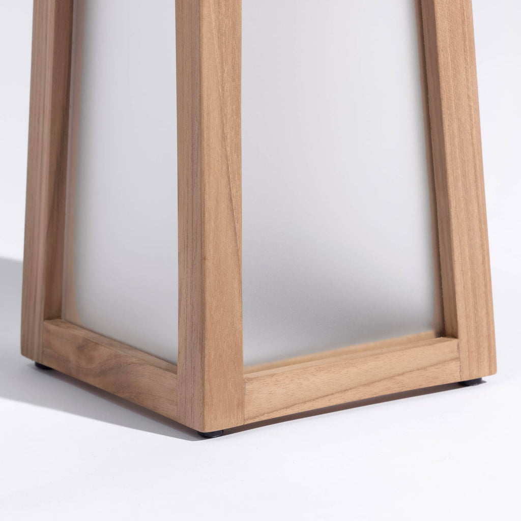 LED solcellelykt Tecka bærbar dimbar teak/aluminium 25 cm detalj av dimmer