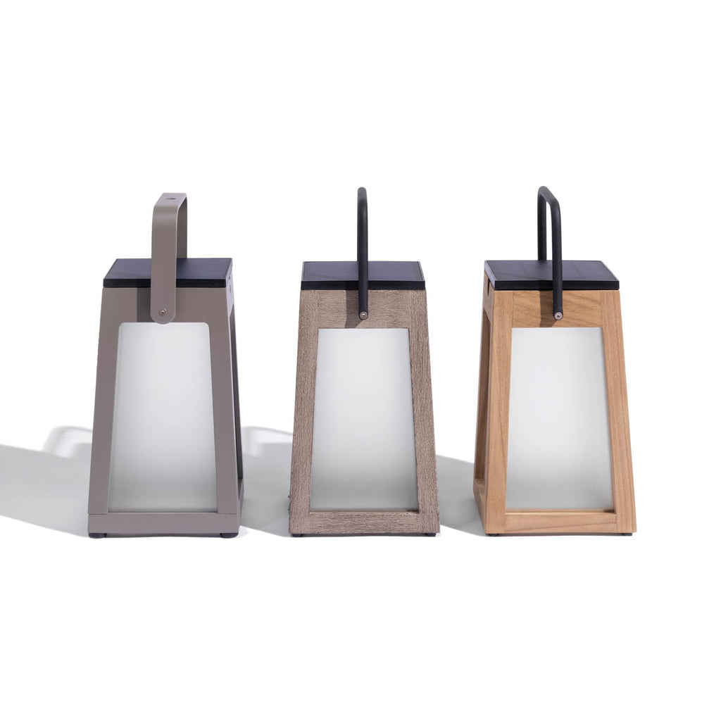 LED solcellelykt Tecka bærbar dimbar teak/aluminium 25 cm lys i mørket