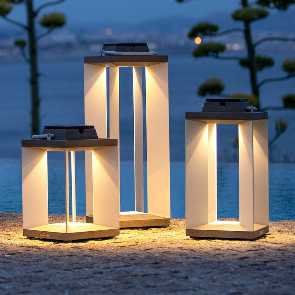 LED solcellelykt Teckalu aluminium hvit 45,5 cm lys i mørke