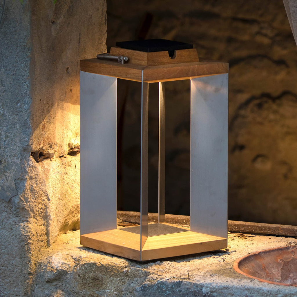 LED solcellelykt Teckinox teak og rustfritt stål forside