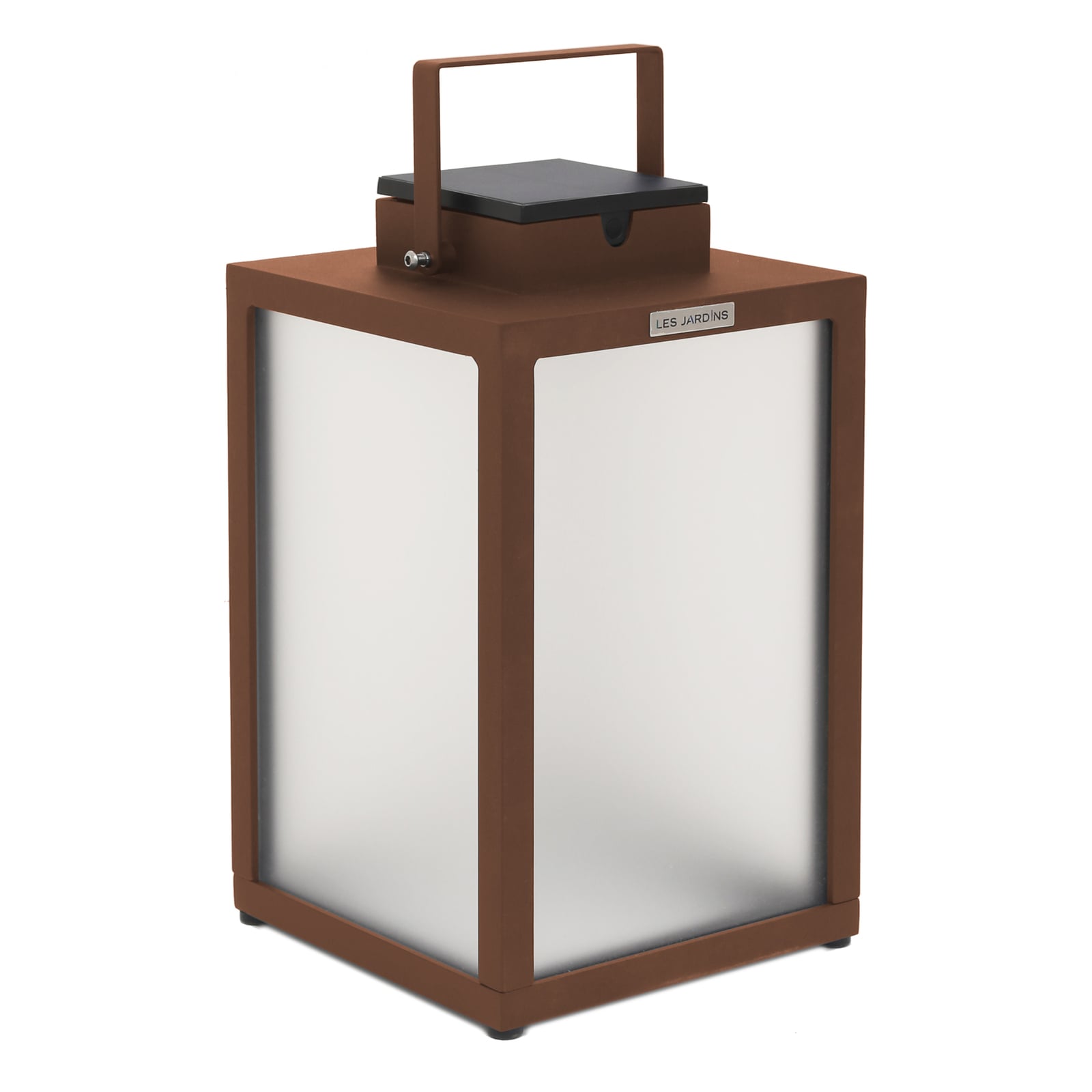LED solcellelykt Tradition aluminium corten H40 cm IP55 fra Les Jardins sett forfra