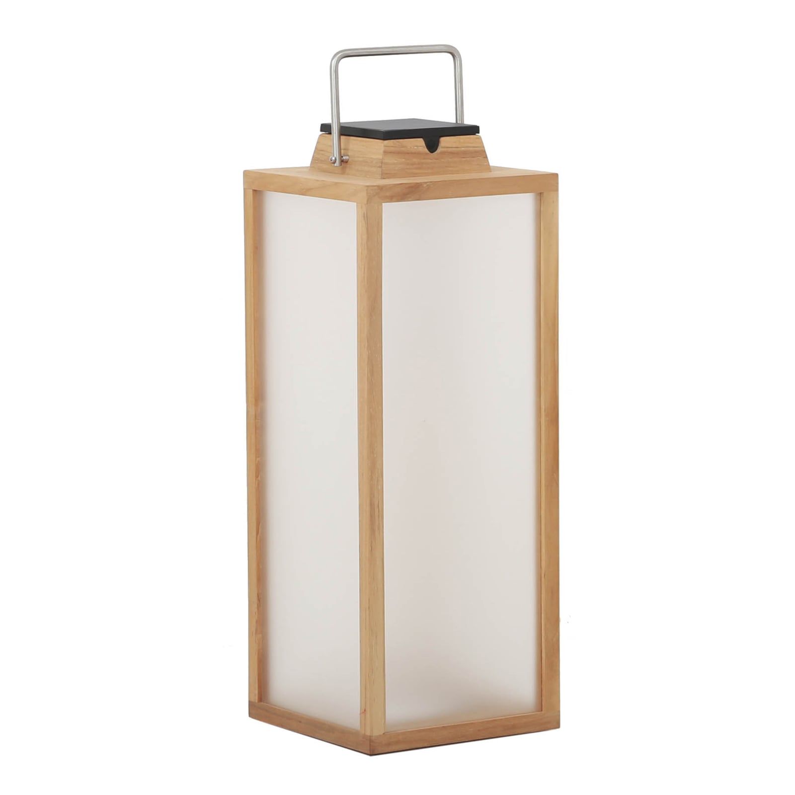 LED solcellelykt Tradition teaktre dimbar H65 cm IP55 forfra