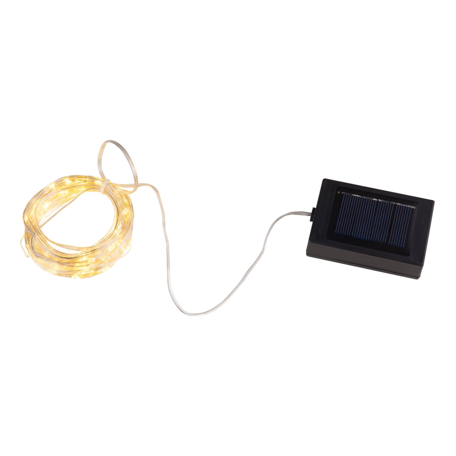 LED solcellelyslenke Ece transparent 13,4 m front