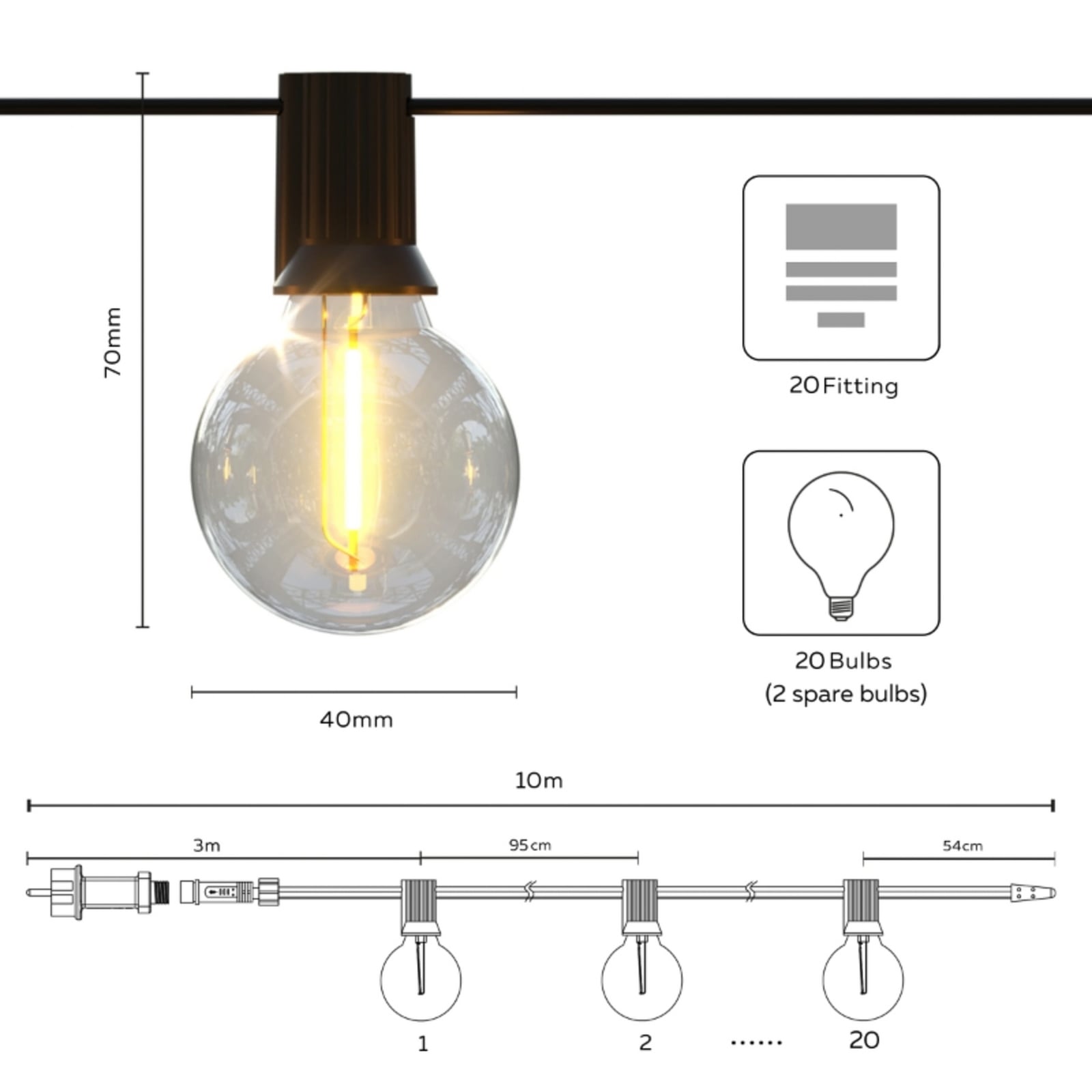 LED solcellelyslenke Vista 10 m dimbar med fjernkontroll IP44 bakside