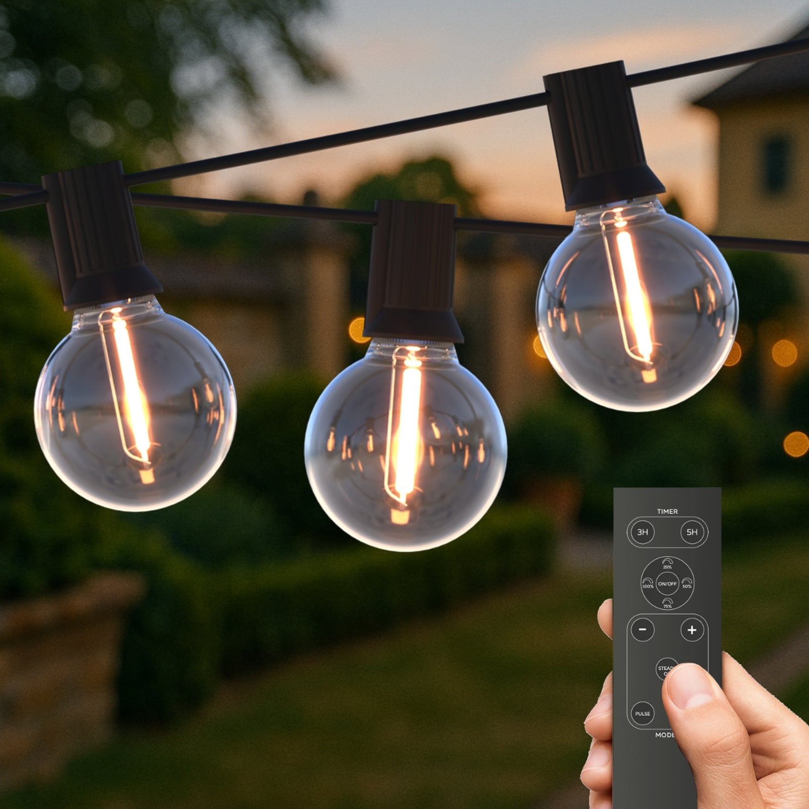 Detalj av LED solcellelyslenke Vista 20 m dimbar med fjernkontroll IP44