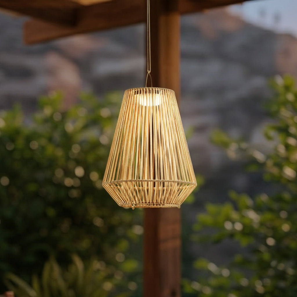 LED solcellependellampe Austas beige dimbar forfra