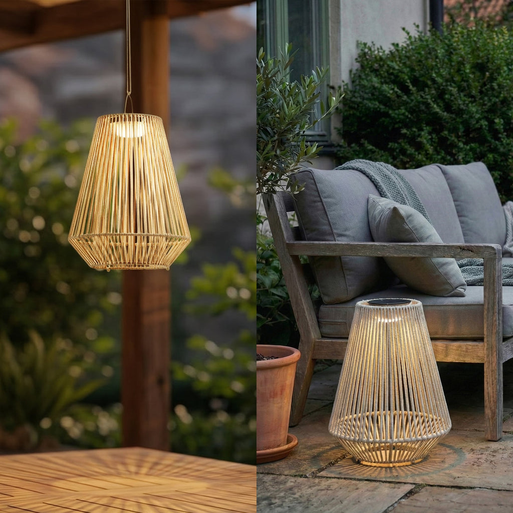 LED solcellependellampe Austas beige dimbar bakside