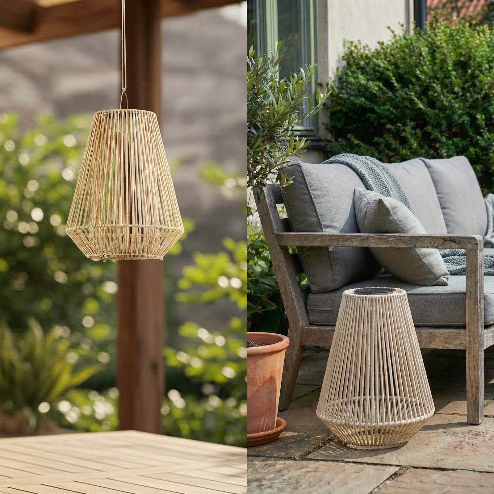 LED solcellependellampe Austas beige dimbar montert ute