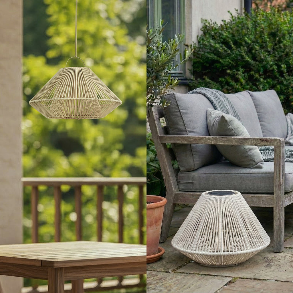 LED solcellependellampe Austas beige dimbar montert ute