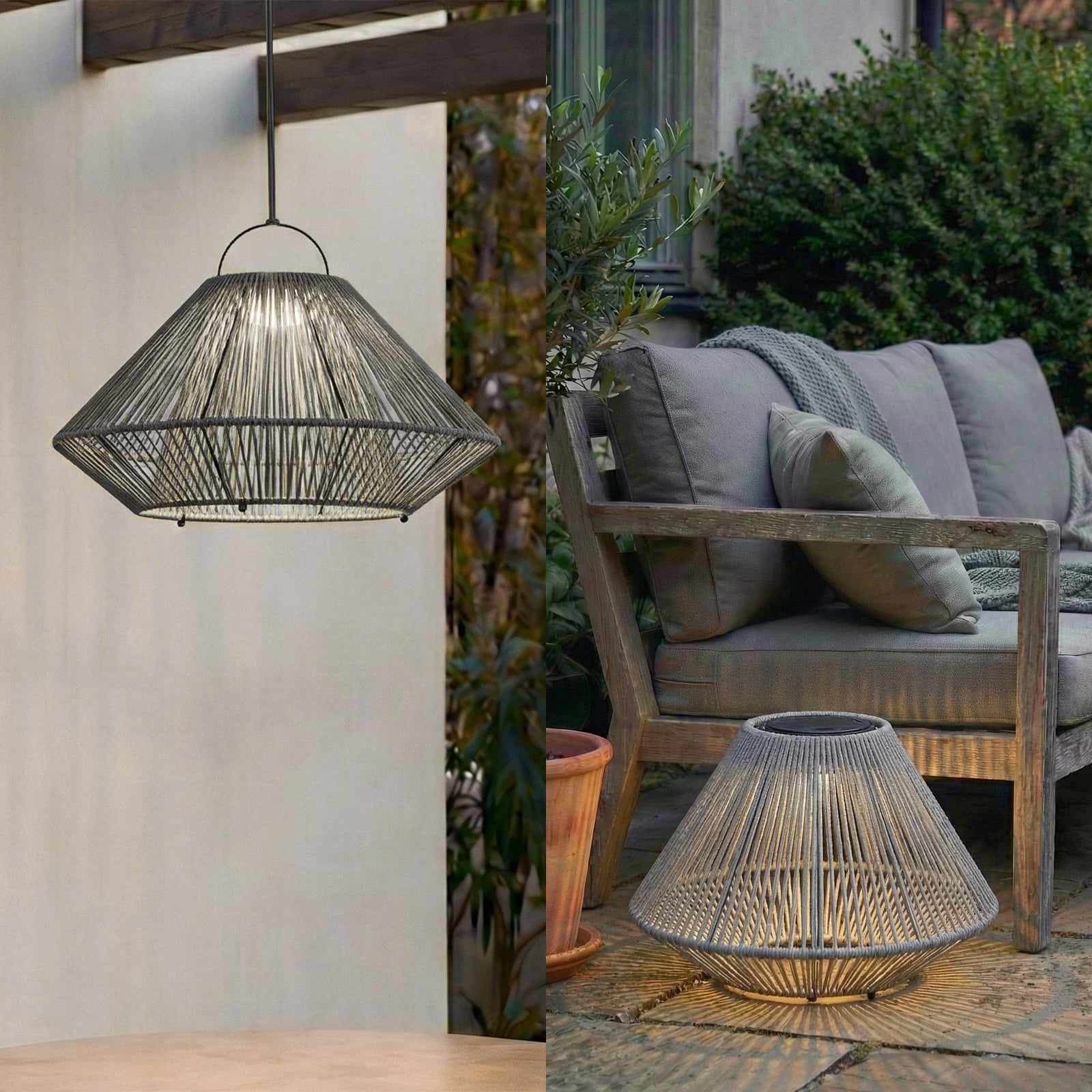 LED solcellependellampe Austas grå dimbar Ø50 cm IP54 bakside