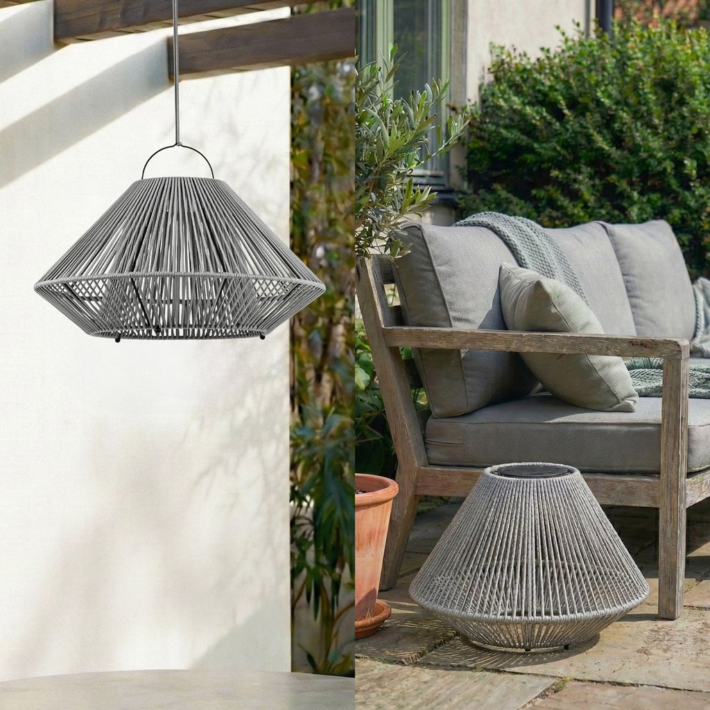 LED solcellependellampe Austas grå dimbar Ø50 cm IP54 montert utendørs