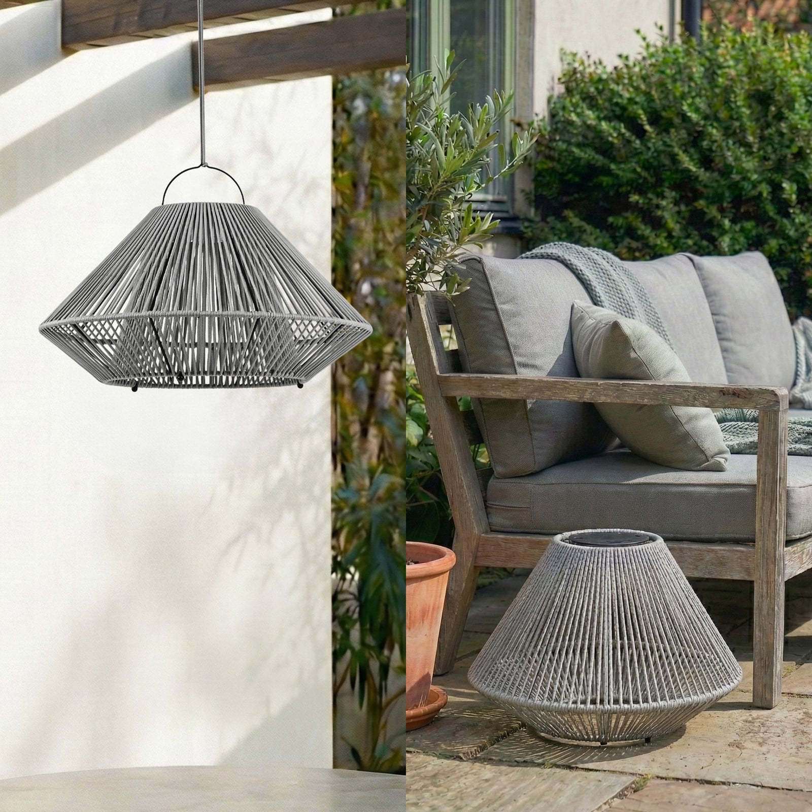 LED solcellependellampe Austas grå dimbar Ø50 cm IP54 montert utendørs