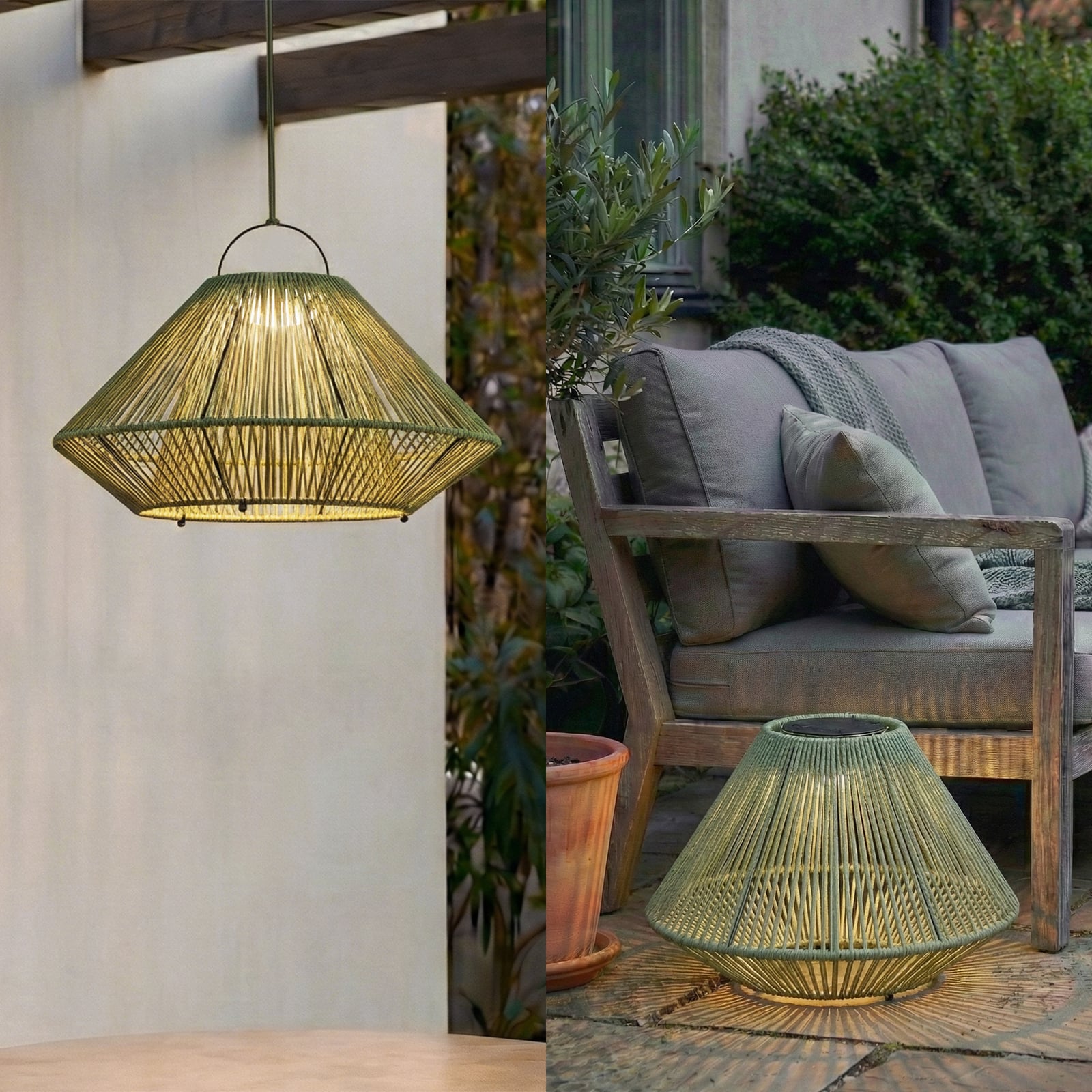 LED solcellependellampe Austas grønn dimbar Ø50 cm IP54 bakside