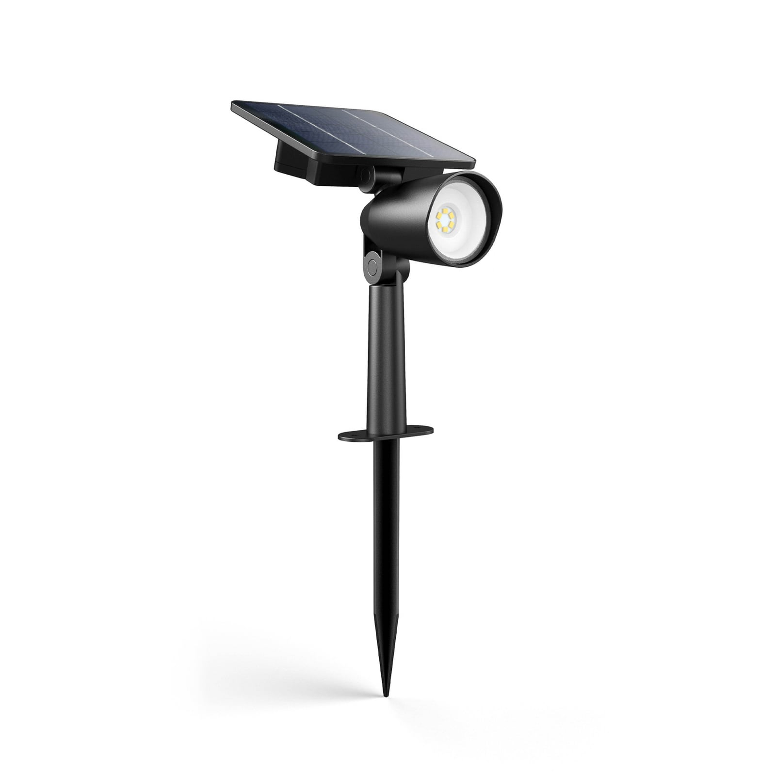 LED solcellespot Ashlyn svart med jordspyd detalj