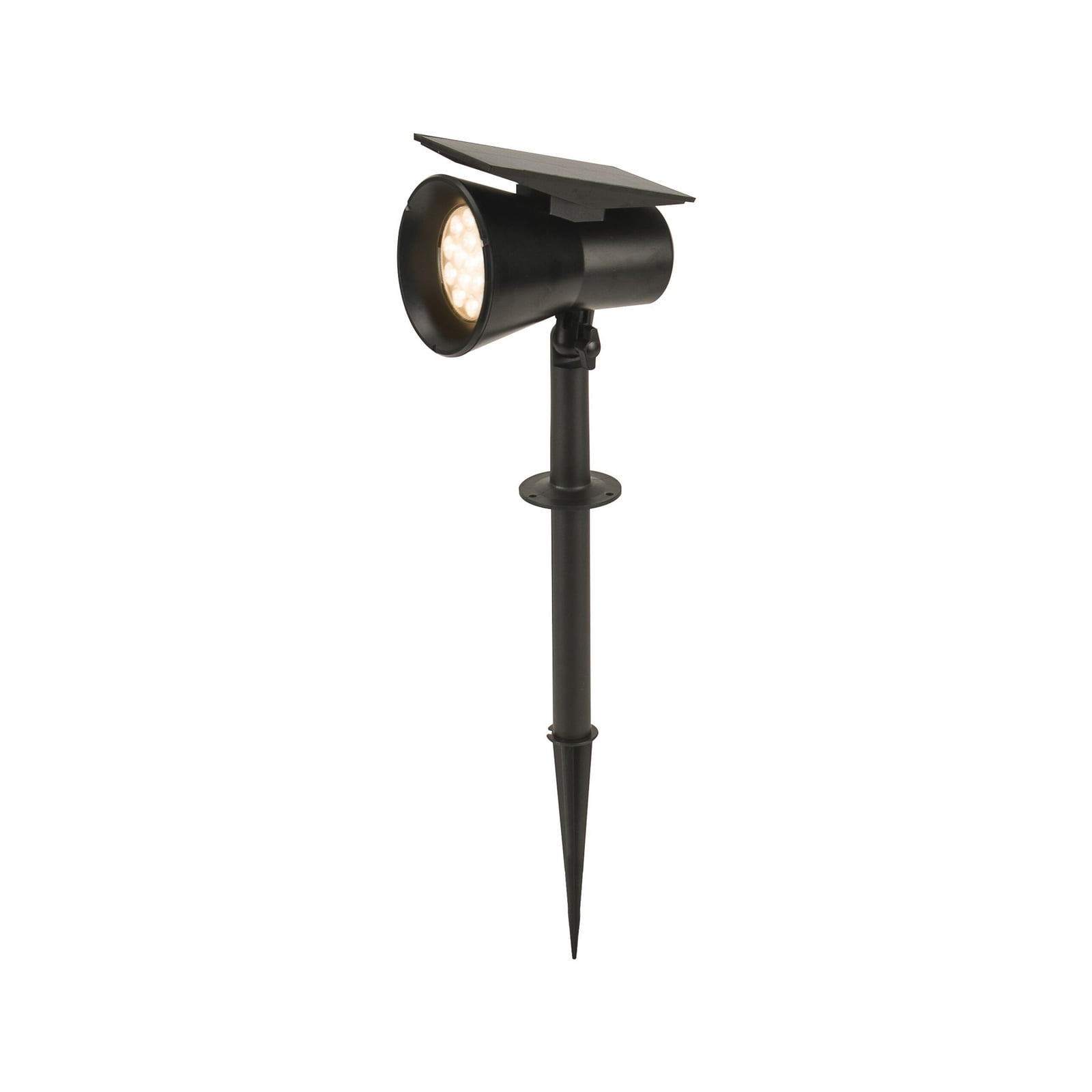 LED solcellespot Birko med jordspyd svart 56 cm montert i hage