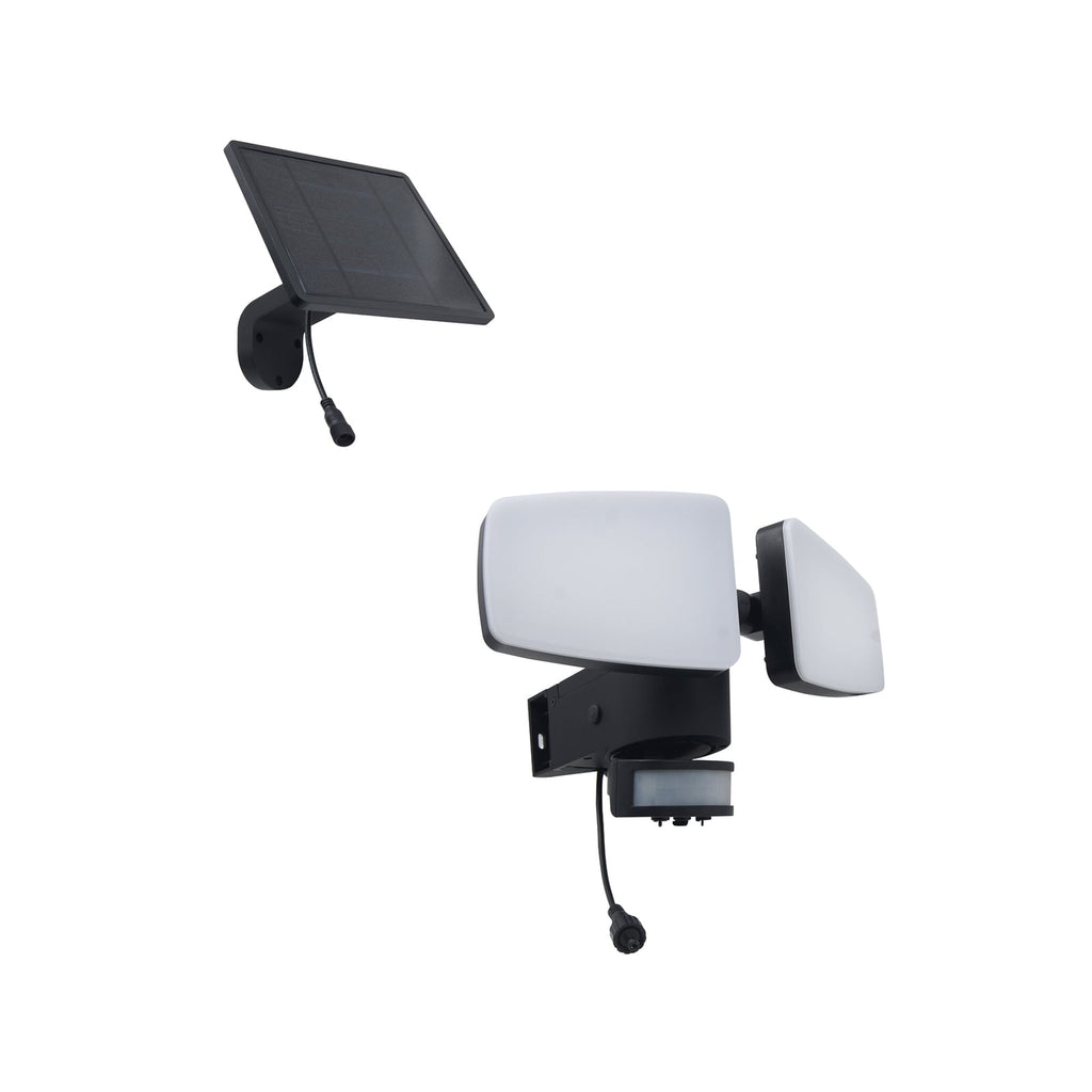 Montert LED solcellespot Duplex 2-lys hjørnemontering IP54 i hagehjørne