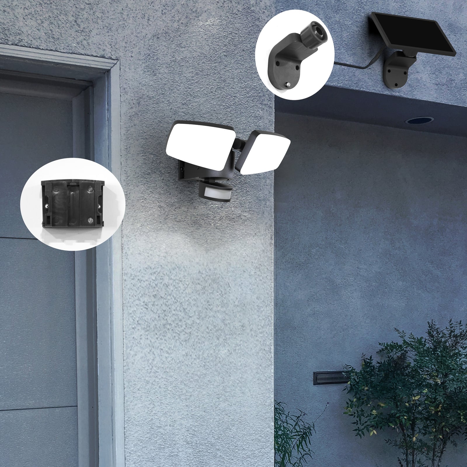 Nærbilde av bevegelsessensor på LED solcellespot Duplex 2-lys hjørnemontering IP54