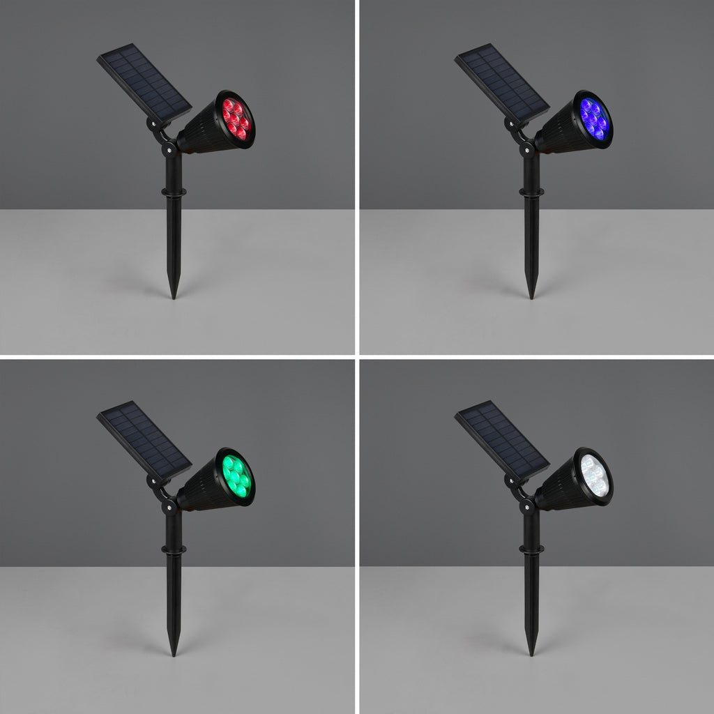LED solcellespot Festival svart matt RGB med sensor IP44 detalj